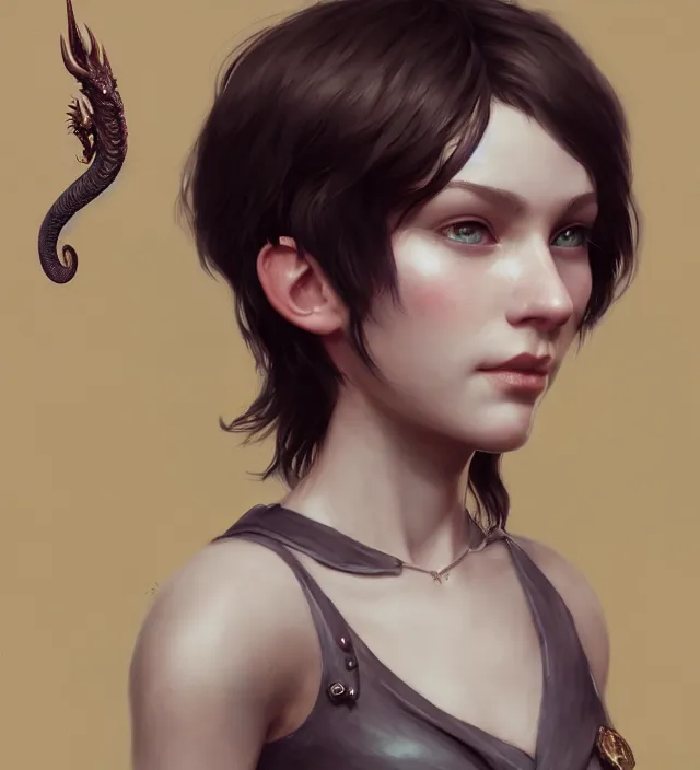 Prompt: a portrait of a short hair girl with dragon horn, hyper detailed, digital art, trending in artstation, cinematic lighting, studio quality, smooth render, unreal engine 5 rendered, octane rendered, art style by klimt and nixeu and ian sprigger and wlop and krenz cushart