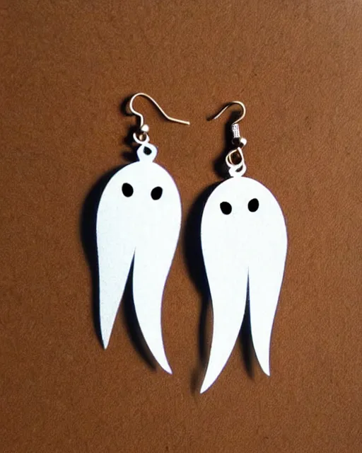 Image similar to cute funny ghost, 2 d lasercut earrings, retro minimalistic clean, concept art, trending on artstation, trending on deviantart