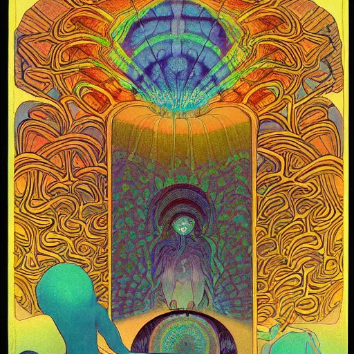 Prompt: highly detailed optical illusion of a dmt breakthrough filled with magical energy by edmund dulac and android jones