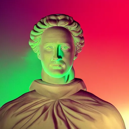 Image similar to a neon ring surrounding the head of a renaissance statue, 3 d render