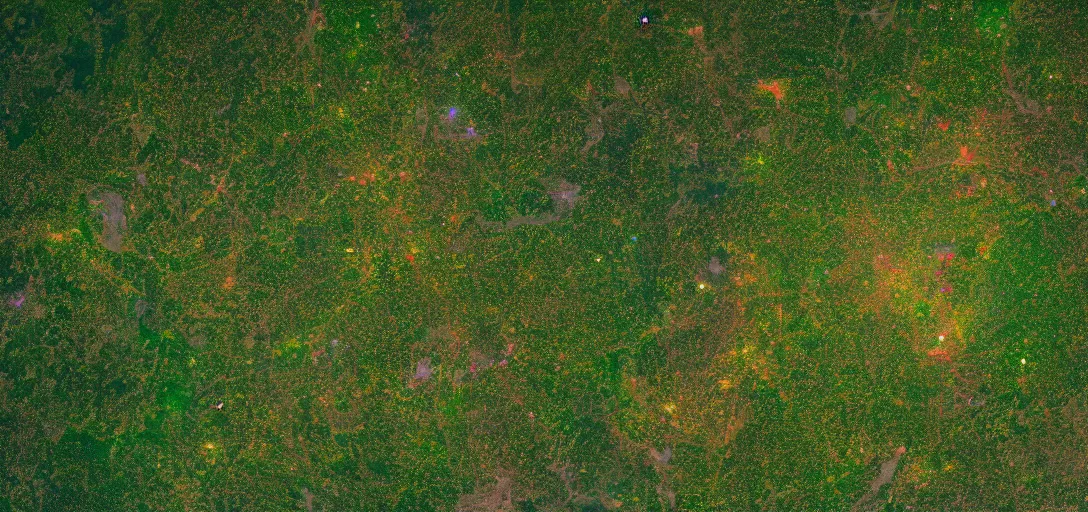 Image similar to nasa photo of the amazon forest made of plastic bags of different colors, in a real space photography, super detailed image, trending on artstation, moody, cinematic, 8 k, volumetric lighting