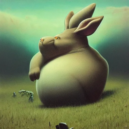 Prompt: big chungus overlord, in the style of Zdzislaw Beksinski and Dariusz Zawadzki