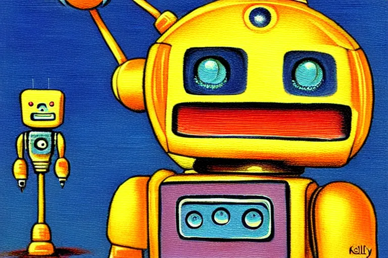 Image similar to a cute little robots painting by kelly freas