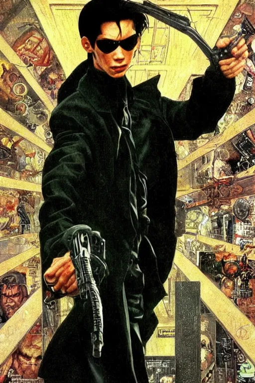 Image similar to Neo from Matrix painted by Norman Rockwell