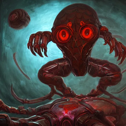 Prompt: spider mastermind from doom, detailed concept art painting