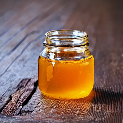 Prompt: HD macro photo of honey dripping slowly into a jar, beautiful detailed high quality