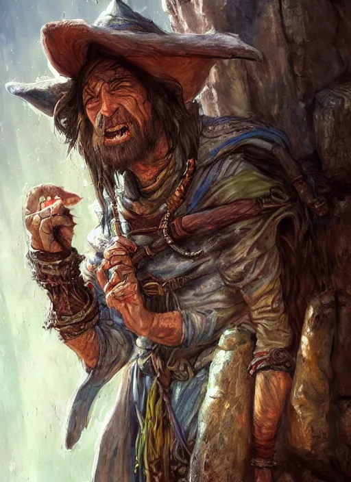 Image similar to poor dirty ugly beggar, ultra detailed fantasy, dndbeyond, bright, colourful, realistic, dnd character portrait, full body, pathfinder, pinterest, art by ralph horsley, dnd, rpg, lotr game design fanart by concept art, behance hd, artstation, deviantart, hdr render in unreal engine 5