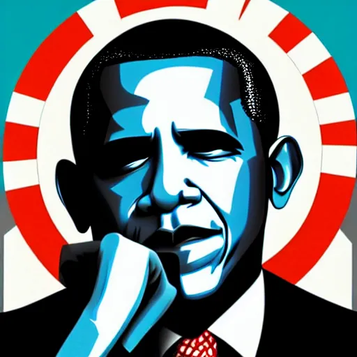 Image similar to Obama, graphic illustration by Jamie Hewlett, bold colors