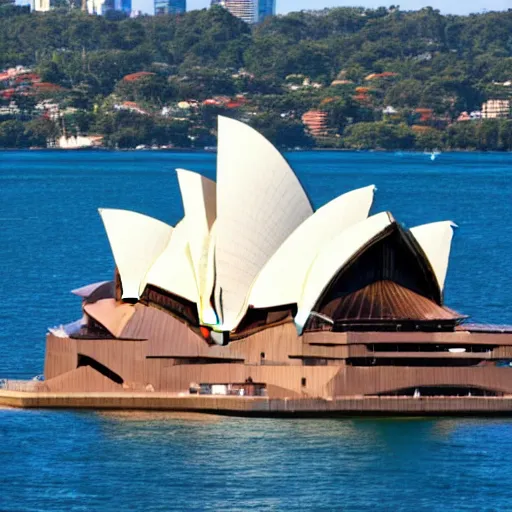 Image similar to a photo of the sydney opera house and the statue of liberty standing next to each other, high quality, 4 k, handheld, photorealistic