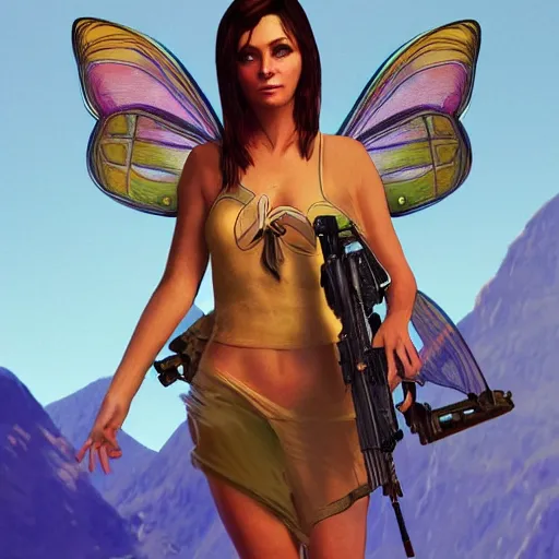 Image similar to fairy queen in GTA V, cover art by Stephen Bliss, artstation