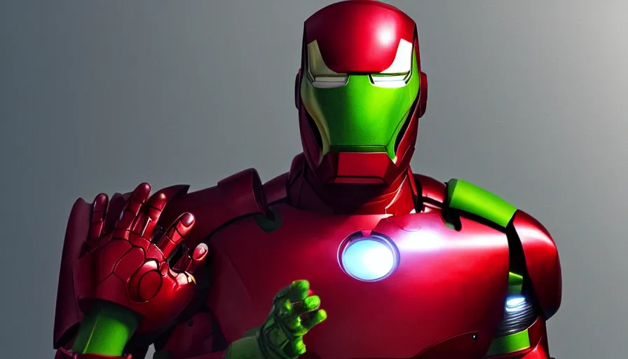 Image similar to Kermit the frog as Iron man, hyperdetailed, artstation, cgsociety, 8k