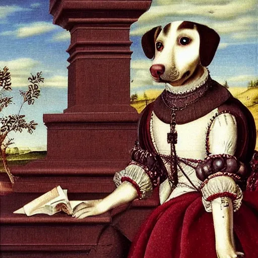 Prompt: a dog in a dress during the Renaissance