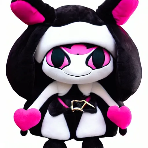 Prompt: cute fumo chibi plush imp knight, black and white with pink hearts, soft shadow, vray