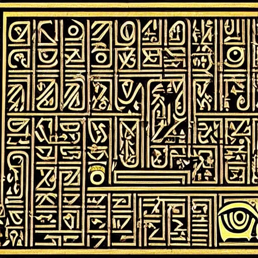 Image similar to evil egyptian heiroglyphic maze covered in mysterious hidden eye symbols, very intricate, hyper detailed