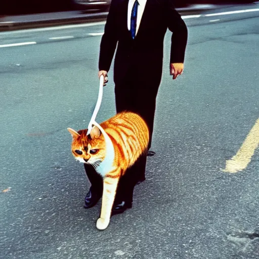 Image similar to a businessman cat going to work, 1 9 7 0 colour photography, award winning