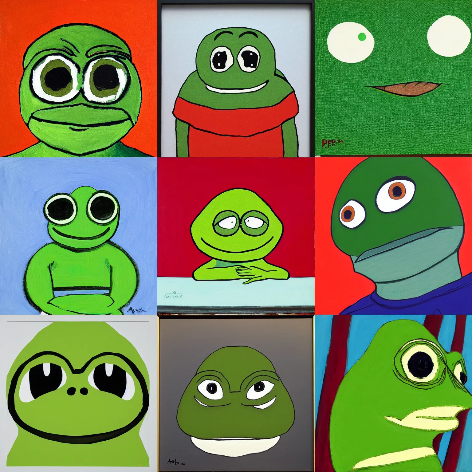 Prompt: pepe the frog, by Alex Katz ,