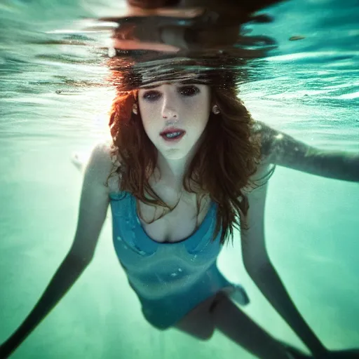 Prompt: underwater portrait of anna kendrick, canon, 7 0 mm