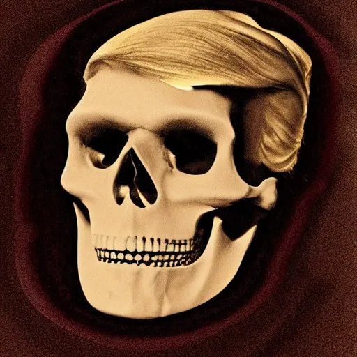 Image similar to a cross section of donald trump's skull containing a small man in a reclining chair