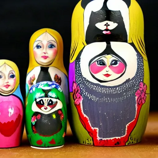 Prompt: a Russian nesting doll painted like a raccoon, Matryoshka doll, detailed photo