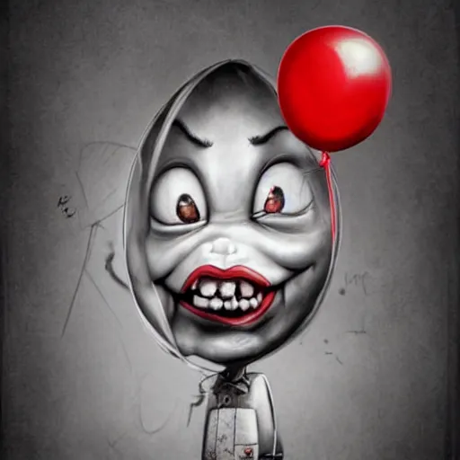 Prompt: surrealism grunge cartoon portrait sketch of a flower inside a balloon with a wide smile and a red balloon by - michael karcz, loony toons style, chucky style, horror theme, detailed, elegant, intricate