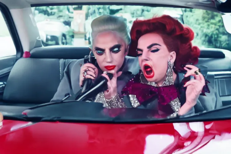 Image similar to lady gaga and judy garland in carpool karaoke, lady gaga, judy garland, red weapon 8 k s 3 5, cooke anamorphic / i lenses, highly detailed, cinematic lighting