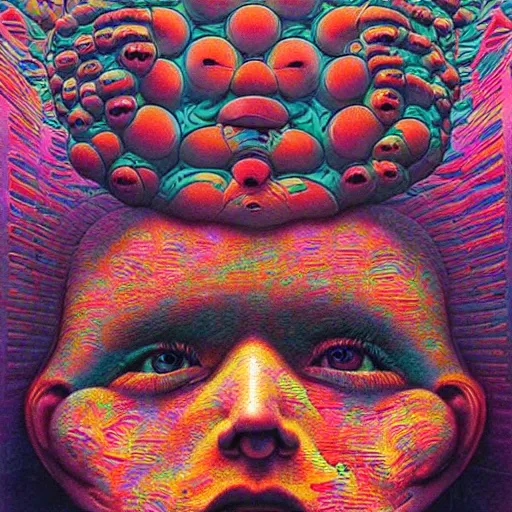 Prompt: a psychedelic image of a hypercomplex floating head made out of blocks by lisa frank and greg hildebrandt, mark brooks, beksinski, takato yamamoto