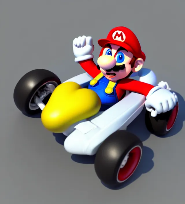 Image similar to studio 3 d render of a new mario kart character, white background, perfectly shaded, trending on artstation, octane render, unreal engine 5 render