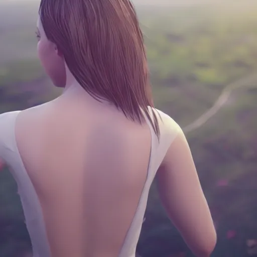 Image similar to portrait of 2 2 - year - old woman with angle 9 0 ° very very beautifull looking away, cinematic scene, unreal engine