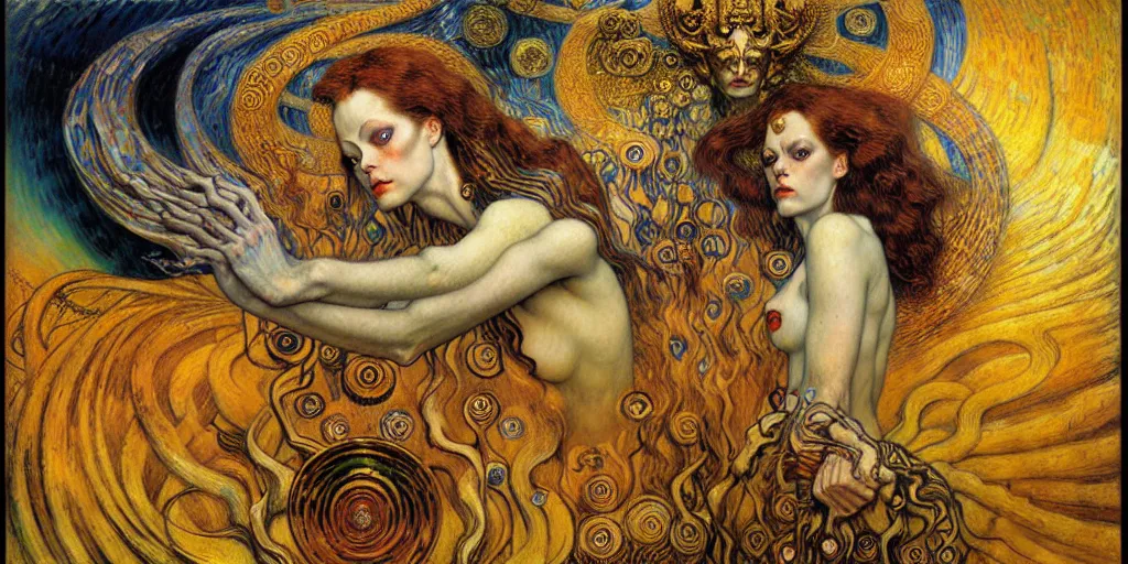 Image similar to Divine Chaos Engine by Karol Bak, Jean Delville, William Blake, Gustav Klimt, and Vincent Van Gogh, symbolist, visionary