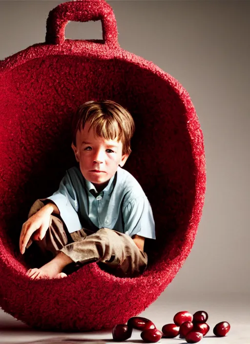 Image similar to tiny bryan cranston sitting inside a cranberry, food photography, natural light, sharp, detailed face, magazine, press, photo, steve mccurry, david lazar, canon, nikon, focus