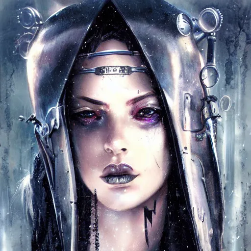 Image similar to aaliyah, steampunk, darkwave, darksynth, concept headshot art, sharp, digital matte painting, art by luis royo, greg rutkowski, wlop, dramatic lighting, trending on artstation