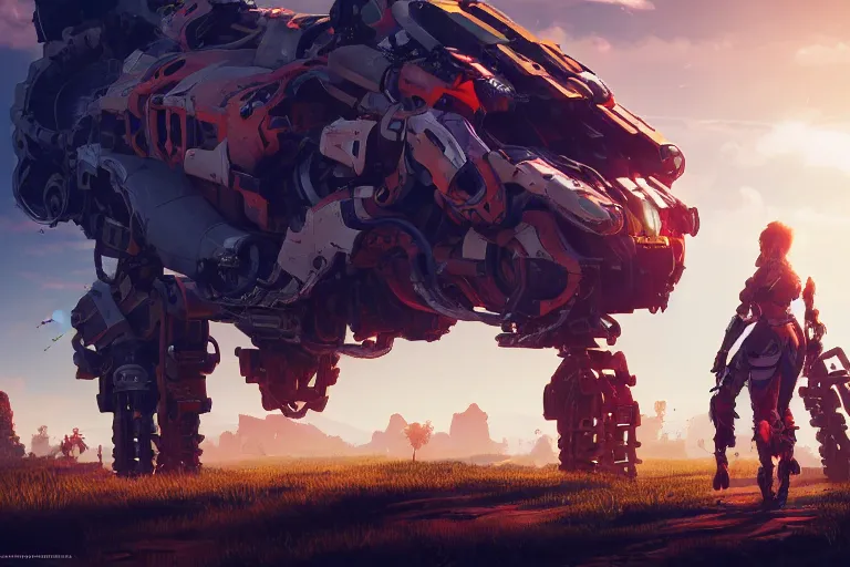 Image similar to rollerback machine mecanical creature robot of horizon forbidden west horizon zero dawn radiating a glowing aura global illumination ray tracing hdr fanart arstation by ian pesty and alena aenami artworks in 4 k