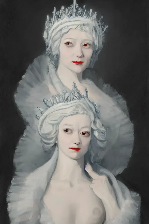 Image similar to Portrait of a frigid Ice Queen, in the style of Artstation, Hyacinthe Rigaud, and Jacques-Louis David