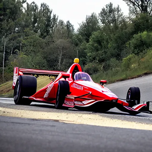 Prompt: indycar driving on a road in the country