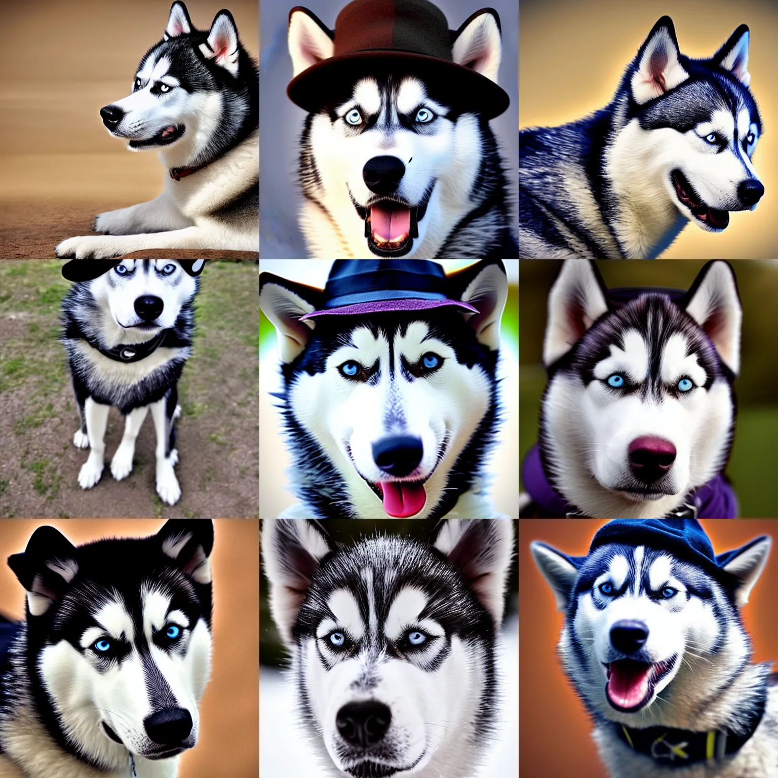 Image similar to A Husky dog wearing a hat highly detailed photography