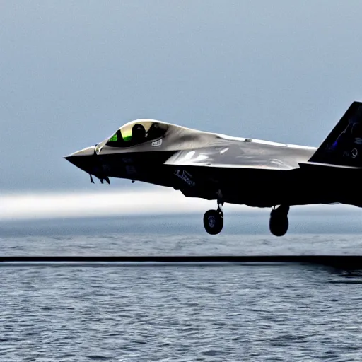 Prompt: f - 3 5 taking off of an aircraft carrier.