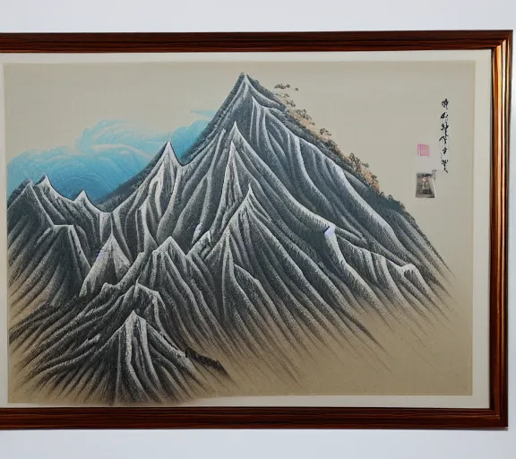 Image similar to painting of mountains by li zhaodao, guan tong