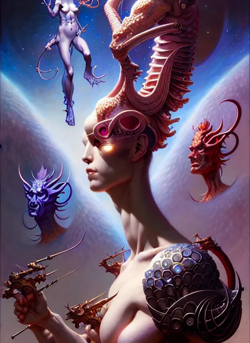 Image similar to beautiful gemini fantasy character portrait, ultra realistic, wide angle, intricate details, anatomy artifacts, highly detailed by peter mohrbacher, hajime sorayama, wayne barlowe, boris vallejo, aaron horkey, gaston bussiere, craig mullins