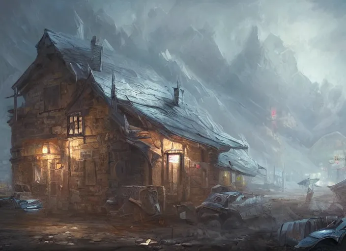Prompt: concept art exterior for a aaa game, oil painting by eren arik, extremely detailed, brush hard, artstation, high quality, brush stroke