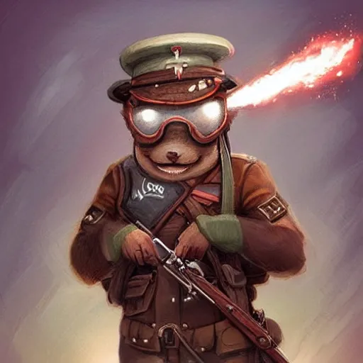 Prompt: cute little anthropomorphic Guinea Pig Soldier wielding a revolver in city, tiny, small, short, WW1 USA outfit, cute and adorable, pretty, beautiful, DnD character art portrait, matte fantasy painting, DeviantArt Artstation, by Jason Felix by Steve Argyle by Tyler Jacobson by Peter Mohrbacher, cinematic lighting