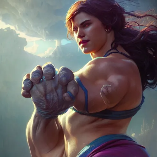 Image similar to real woman hulk, ultra realistic, concept art, intricate details, highly detailed, photorealistic, octane render, 8 k, unreal engine. art by artgerm and greg rutkowski and alphonse mucha