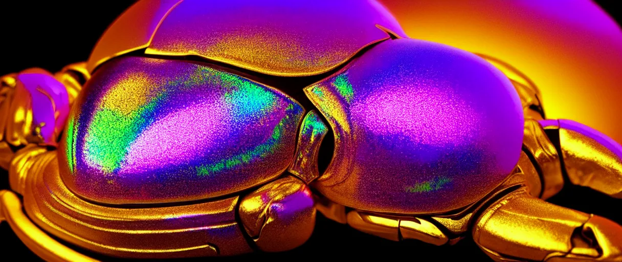 Prompt: hyperrealistic glowy iridescent cyborg scarab! jeweled gorgeous! highly detailed digital art david ligare peter zumthor dramatic purple neon lighting high quality low angle hd 8k sharp shallow depth of field