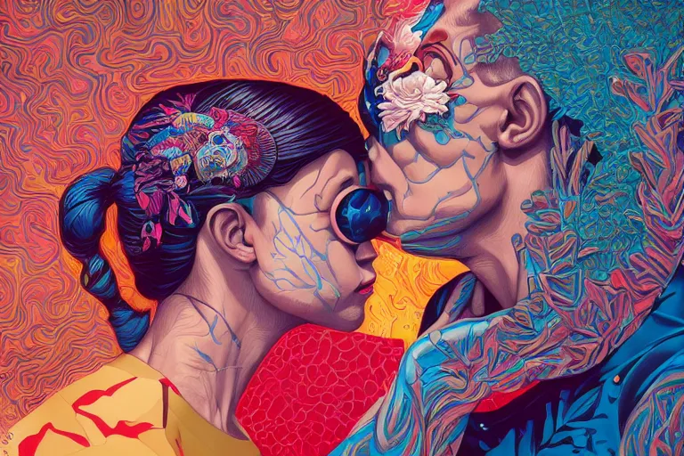 Prompt: two brains passionately kissing, Tristan Eaton, victo ngai, artgerm, RHADS, ross draws