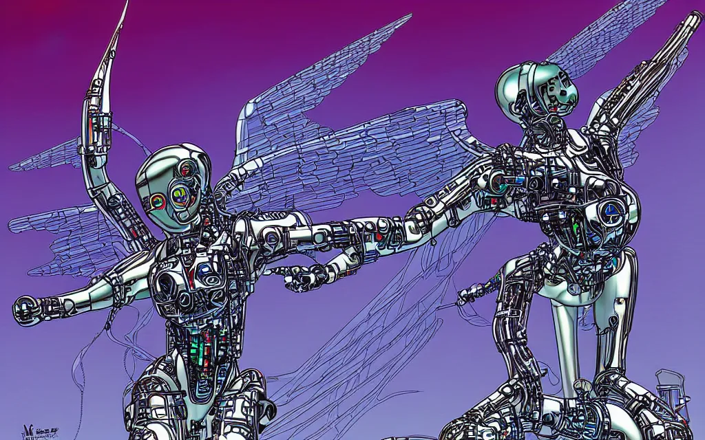 Image similar to futurist cybernetic angel, future perfect, award winning digital art by moebius