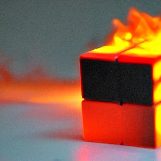 Image similar to a rubix cube made of fire