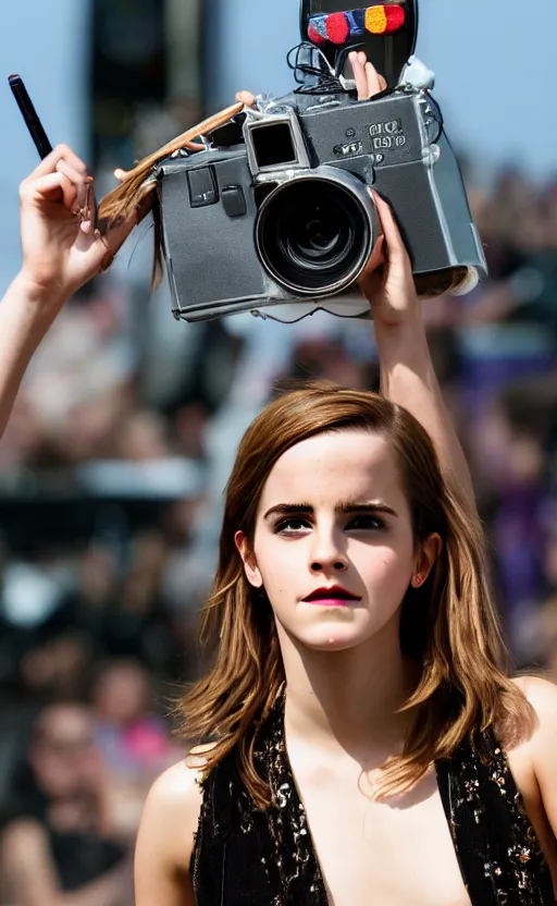 Image similar to Emma Watson at Love Parade 2006, Berlin, Sony a7R IV, symmetric balance, polarizing filter, Photolab, Lightroom, 4K, Dolby Vision, Photography Award