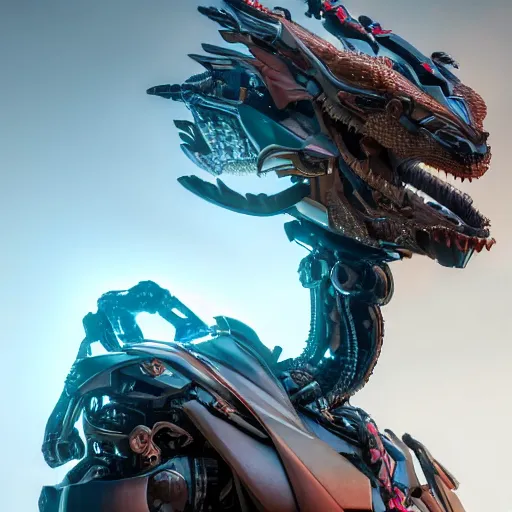 Prompt: a highly detailed close-up bust, of an awe-inspiring beautiful majestic anthropomorphic robotic mecha female dragon, with smooth and streamlined armor, standing and posing elegantly in front of the camera, well detailed head with epic LED eyes, sharp and dangerous sleek design, two arms, digital art, artstation, DeviantArt, professional, octane render, sunset lighting