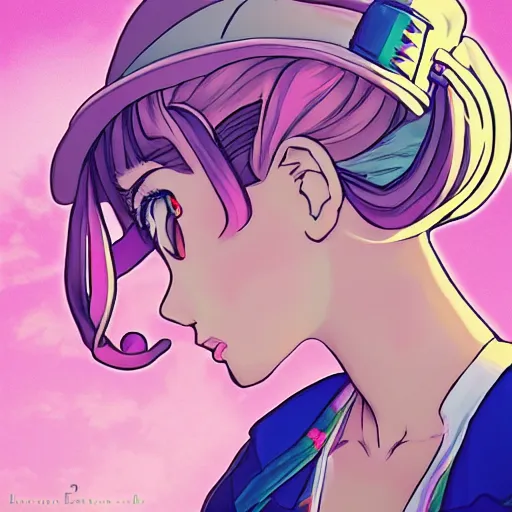 Image similar to beautiful little girl, profile picture, vintage fashion, highly detailed, reflection, 8 k, realistic artwork, hd, inspired by jojo bizarre adventure, 9 0 s anime art style, elegant, lofi