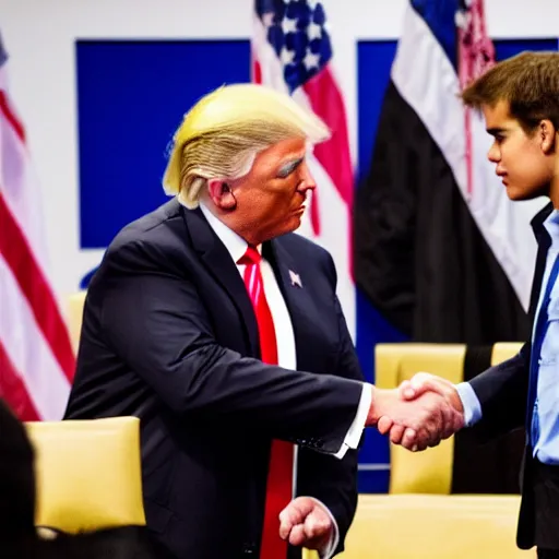 Image similar to donald trump and magnus carlsen shaking hands