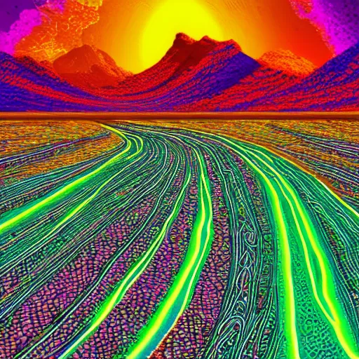 Prompt: a neon sign depicting the arizona desert, digital art, highly detailed, realistic, bright colors, 8 k